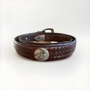 ONYX by Brighton Golf‎ Belt Brown Braided Leather & Silver Accent size 36